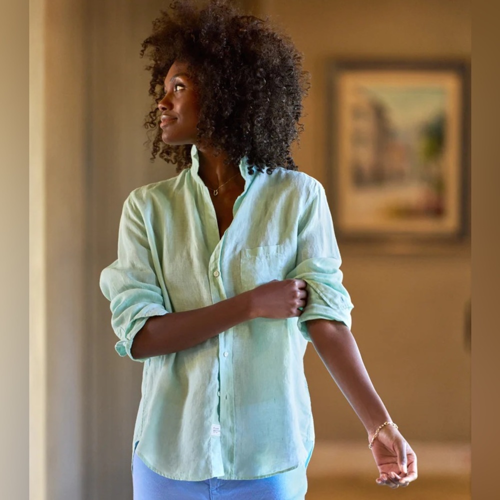 Frank & Eileen | Women’s turquoise semi sheer light cotton Barry button down top